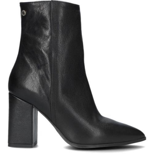 Zwarte Leren Enkellaars Notre-v , Black , Dames