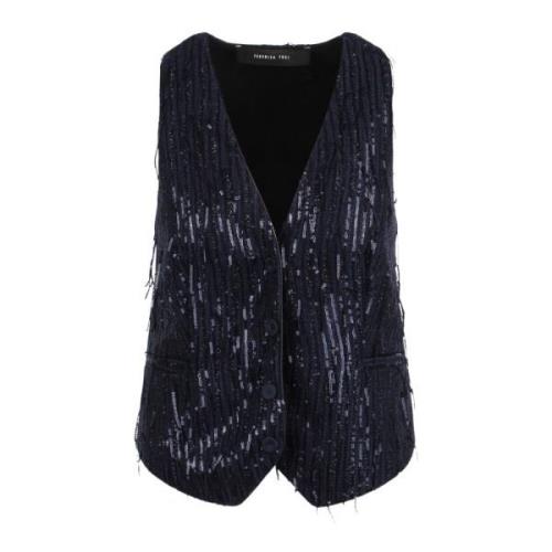 Paillet V-hals Vest Federica Tosi , Blue , Dames