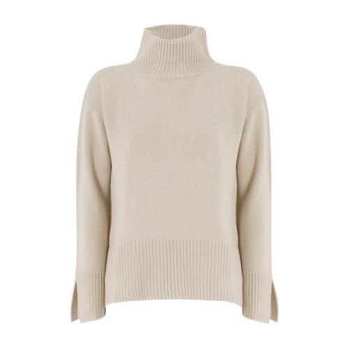 Zachte Gebreide Trui met Hoge Kraag Le Tricot Perugia , Beige , Dames