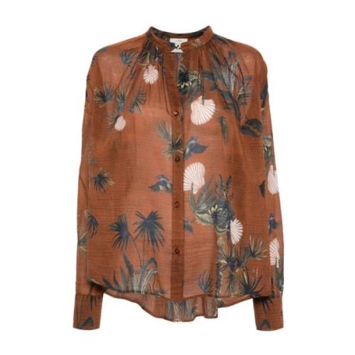 Doorschijnende Schelpen en Bloemenprint Shirt Forte Forte , Brown , Da...