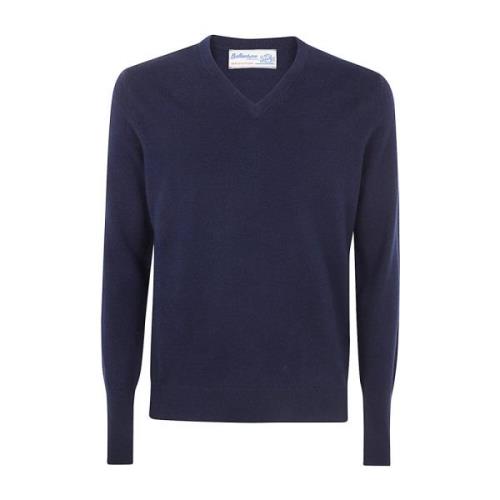 Navy V Neck Pullover Sweater Ballantyne , Blue , Heren