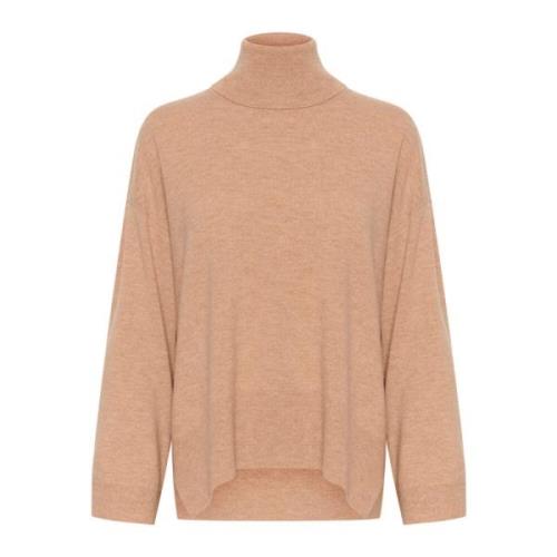 Hoge Hals Pullover Gebreide Trui Soaked in Luxury , Beige , Dames