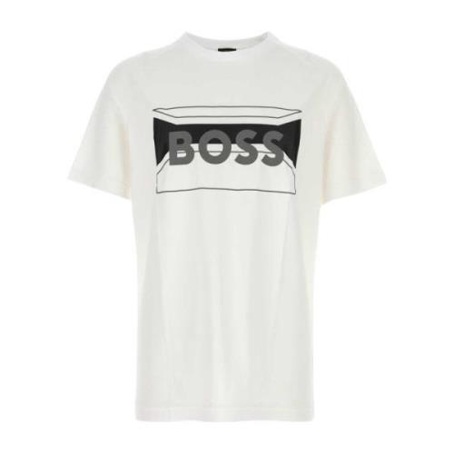 Stretch Katoenmix T-shirt Boss , White , Heren