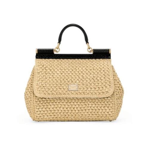 Gevlochten Beige Handtas met Afneembare Band Dolce & Gabbana , Beige ,...