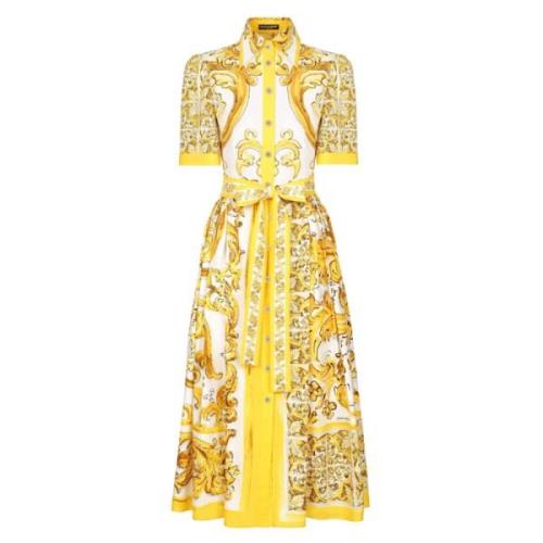 Majolica Print Katoenen Overhemdjurk Dolce & Gabbana , Yellow , Dames