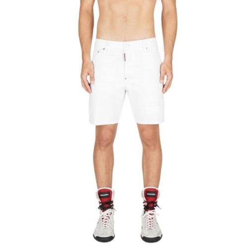 Witte Stretch Katoenen Shorts met Logo Dsquared2 , White , Heren