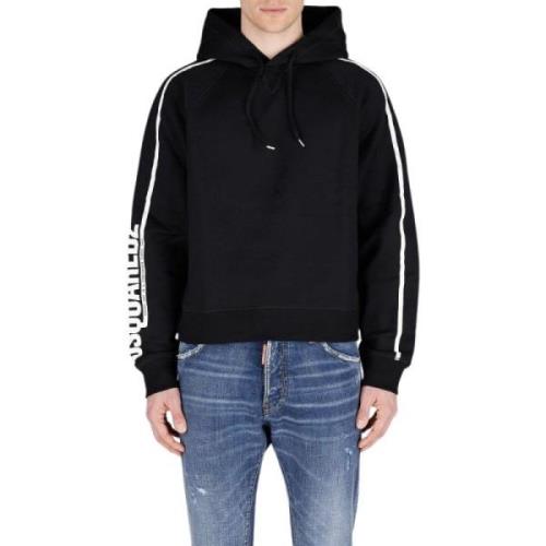 Logo Print Cotton Hoodie Sweatshirt Dsquared2 , Black , Heren