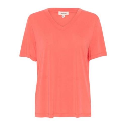 Koraal Loose Fit V-hals Top Soaked in Luxury , Orange , Dames