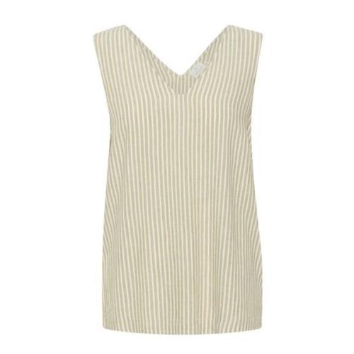 Gestreepte Top met V-Hals Kaffe , Beige , Dames