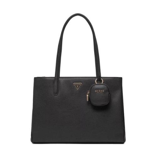 Gestructureerde PU Leren Shopper - Power Play Guess , Black , Dames