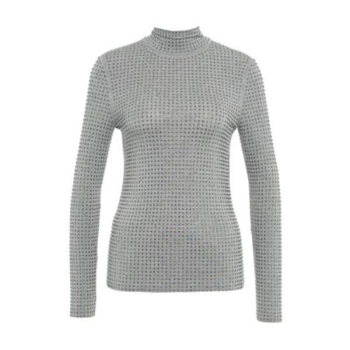 Strass Hoge Kraag Lange Mouw Shirt Pinko , Gray , Dames