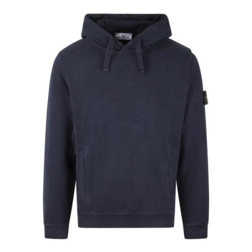 Logo Hoodie Regular Fit Katoen Fleece Stone Island , Blue , Heren