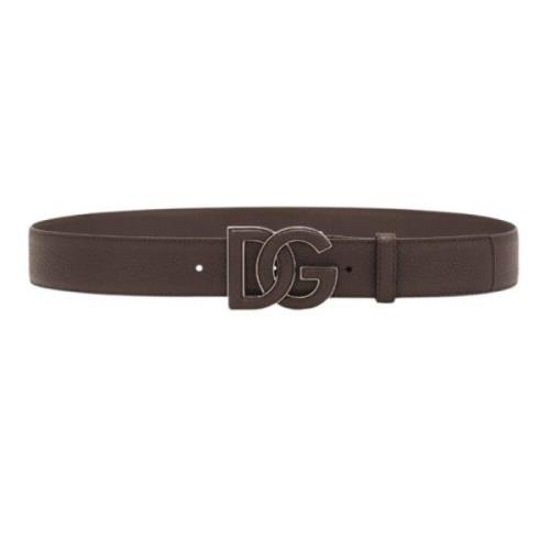 Leren Riem met Logo-Gesp en Korrelige Textuur Dolce & Gabbana , Brown ...