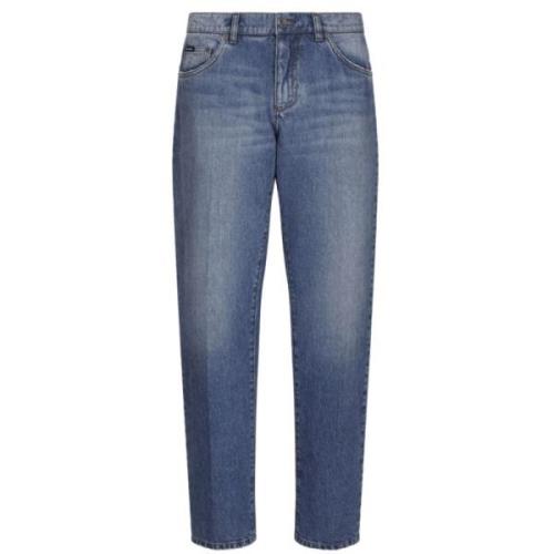 Blauwe Denim Straight-Leg Jeans Whiskering Dolce & Gabbana , Blue , He...