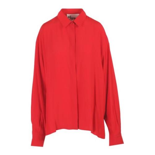 Crepe Blouse met Klassieke Kraag 8PM , Red , Dames