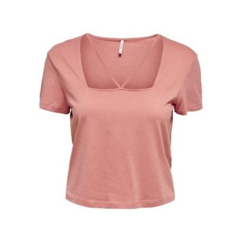 Vierkante hals korte mouwen top Only , Beige , Dames