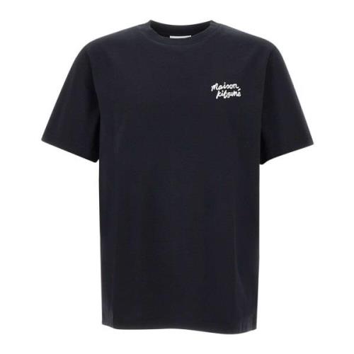 Zwarte Katoenen T-shirt met Logo Maison Kitsuné , Black , Heren