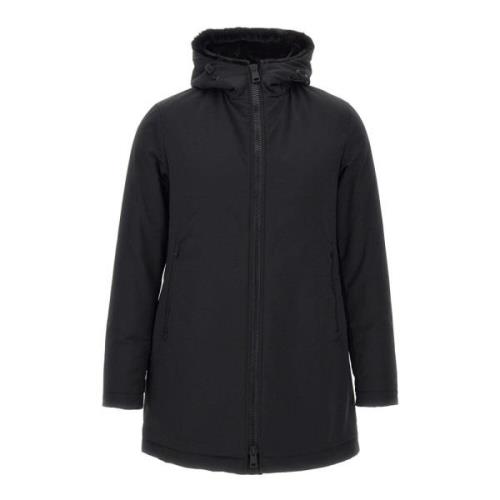 Zwarte Parka Jas met Nepbont Voering Herno , Black , Heren