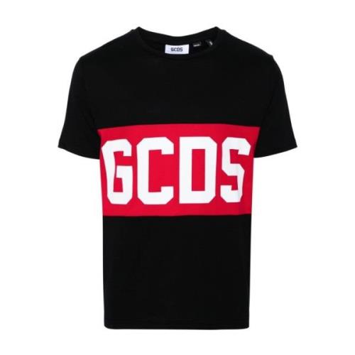 Zwart Band Logo Regular T-Shirt Gcds , Black , Heren