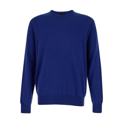 Blauwe Cashmere Crewneck Sweater Plain Units , Blue , Heren