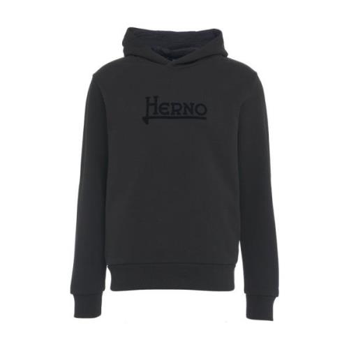 Hoodie met logo print en lange mouwen Herno , Black , Heren