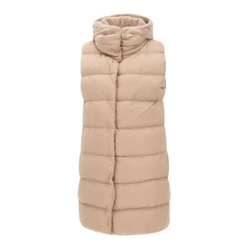 Faux Fur Hooded Vest Sand Herno , Beige , Dames