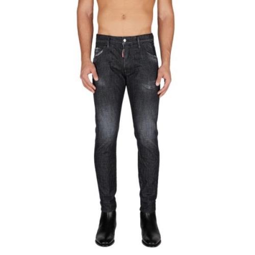 Zwarte Skater Jeans met Gewassen Textuur Dsquared2 , Black , Heren