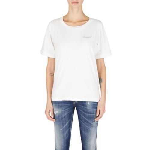 Rhinestone Logo Katoenen T-Shirt Dsquared2 , White , Dames