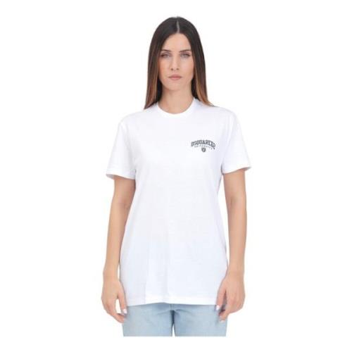 Wit Logo Print T-shirt Jersey Weefsel Dsquared2 , White , Dames