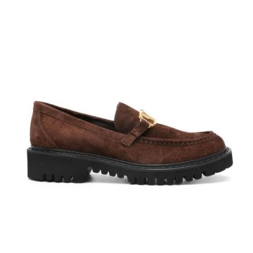 Chocoladebruine Suède Loafers Valentino , Brown , Dames