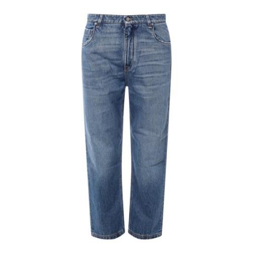 Hoge taille katoenen jeans met metalen detail Fendi , Blue , Heren