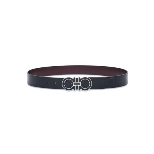 Omkeerbare Zwarte Leren Riem Gancini Gesp Salvatore Ferragamo , Black ...