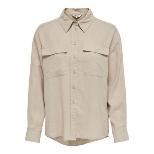 Linnen Blouse Only , Beige , Dames