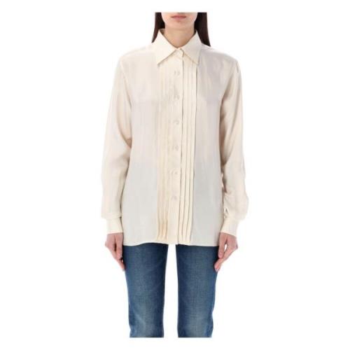 Elegante Zijden Twill Plisse Shirt Tom Ford , Beige , Dames