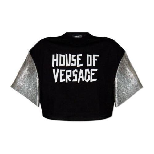 Korte oversized t-shirt Versace , Black , Dames