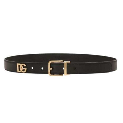 Logo Plaque Riem Goudkleurige Hardware Dolce & Gabbana , Black , Dames