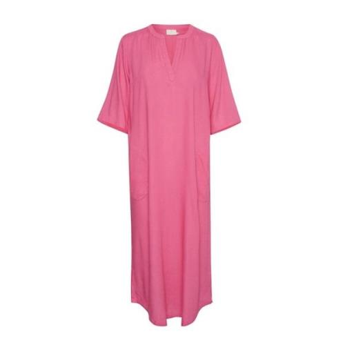 Roze Kaftan Jurk met V-Hals Kaffe , Pink , Dames