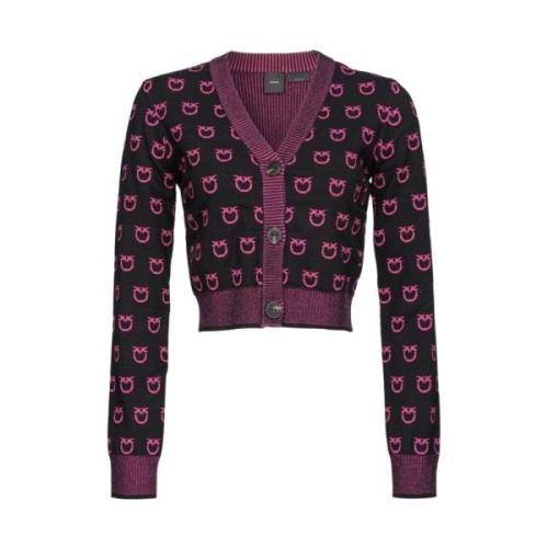 Zwarte Jacquard Wolmix Cardigan met Love Birds Logo Pinko , Black , Da...