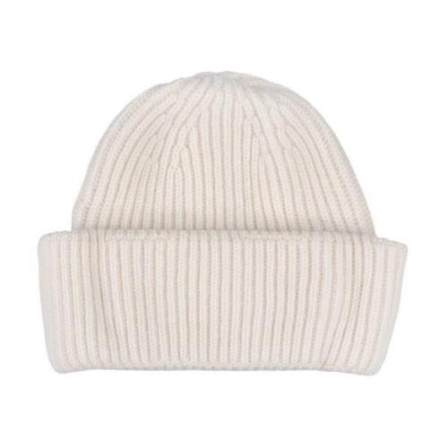 Witte Geribbelde Kasjmier Beanie Hoed Fedeli , White , Dames