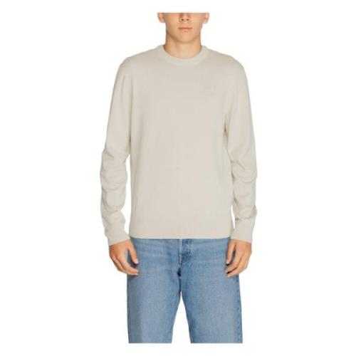 Beige Gebreid Ronde Hals Trui Mannen Boss , Beige , Heren