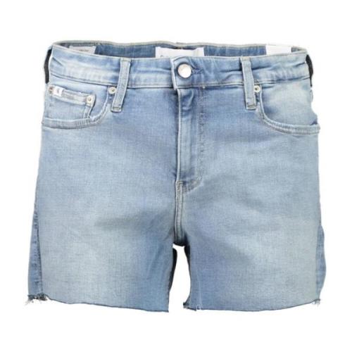 Blauwe Denim Shorts met Logo Applicatie Calvin Klein , Blue , Dames