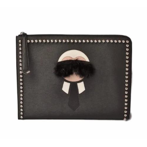 Pre-owned Leather clutches Fendi Vintage , Black , Dames