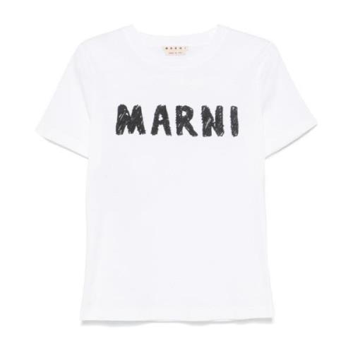 Witte Crayon Logo T-Shirt Marni , White , Dames