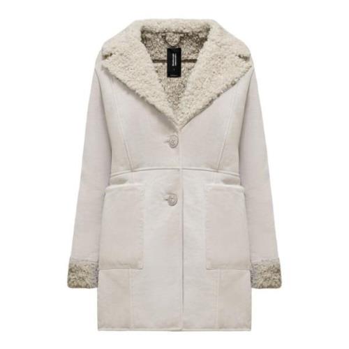 Suede Eco-Fur Coat BomBoogie , Gray , Dames