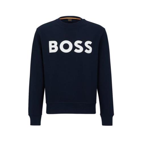 Heren Katoenen Blauwe Logo Sweatshirt Boss , Blue , Heren