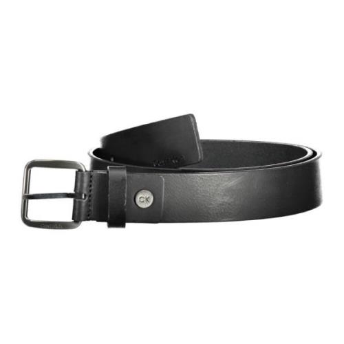 Heren leren riem zwart metalen gesp Calvin Klein , Black , Heren