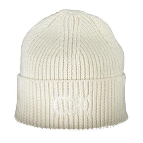 Witte Dames Geborduurd Logo Beanie Calvin Klein , Beige , Unisex