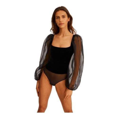 Hazy Line Bodysuit Undress Code , Black , Dames