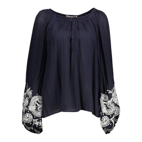 Blauwe Geborduurde Blouse met Lange Mouwen Kocca , Blue , Dames