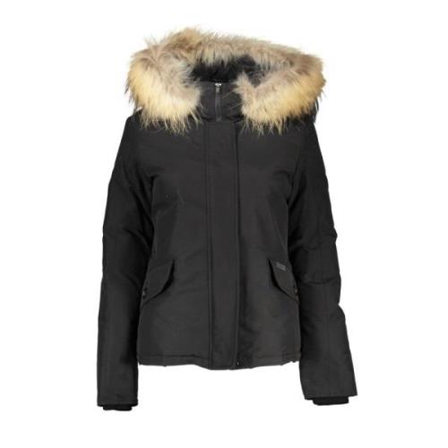 Zwarte jas met afneembare bont Woolrich , Black , Dames